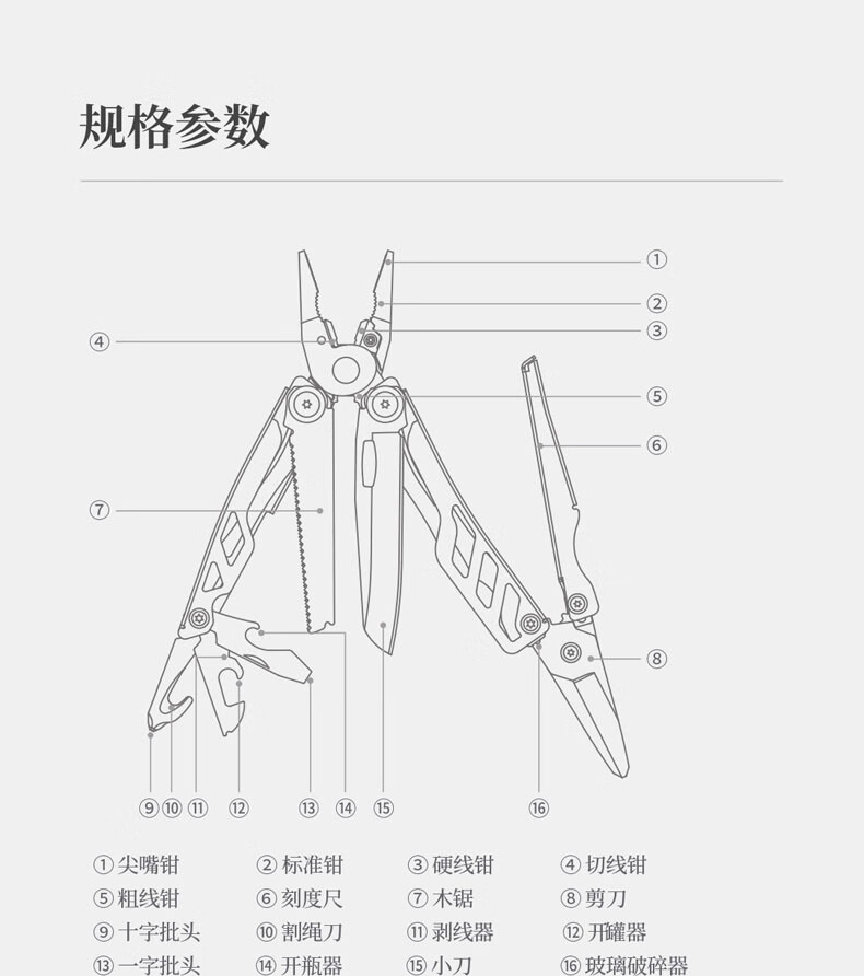 纳拓16合1多功能工具钳组合折叠工具户外不锈钢剪钳NE20143 祥云版