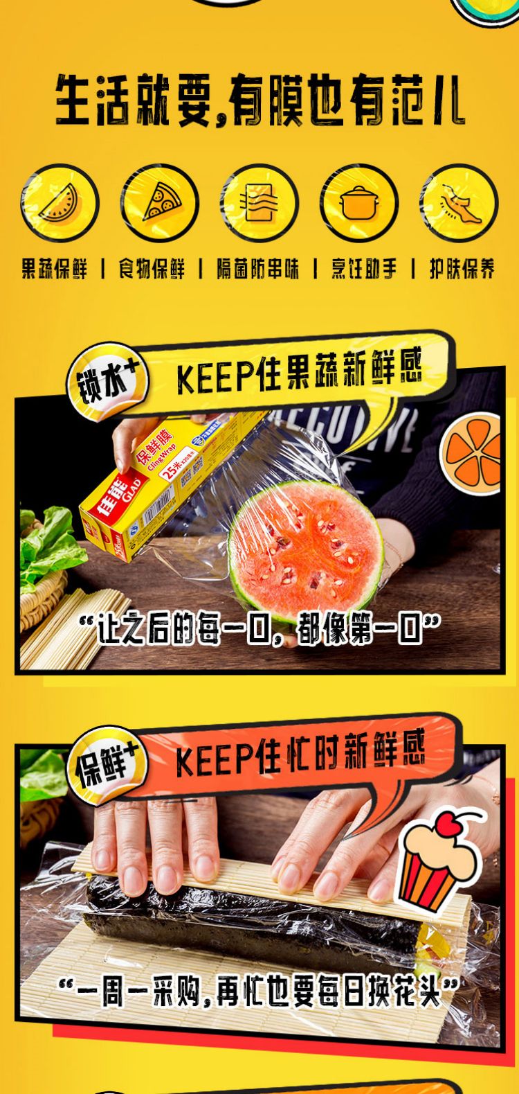 佳能（Glad） W108+W20M生鲜蔬果餐饮适用保鲜膜通用型25米+保鲜膜通用型20米
