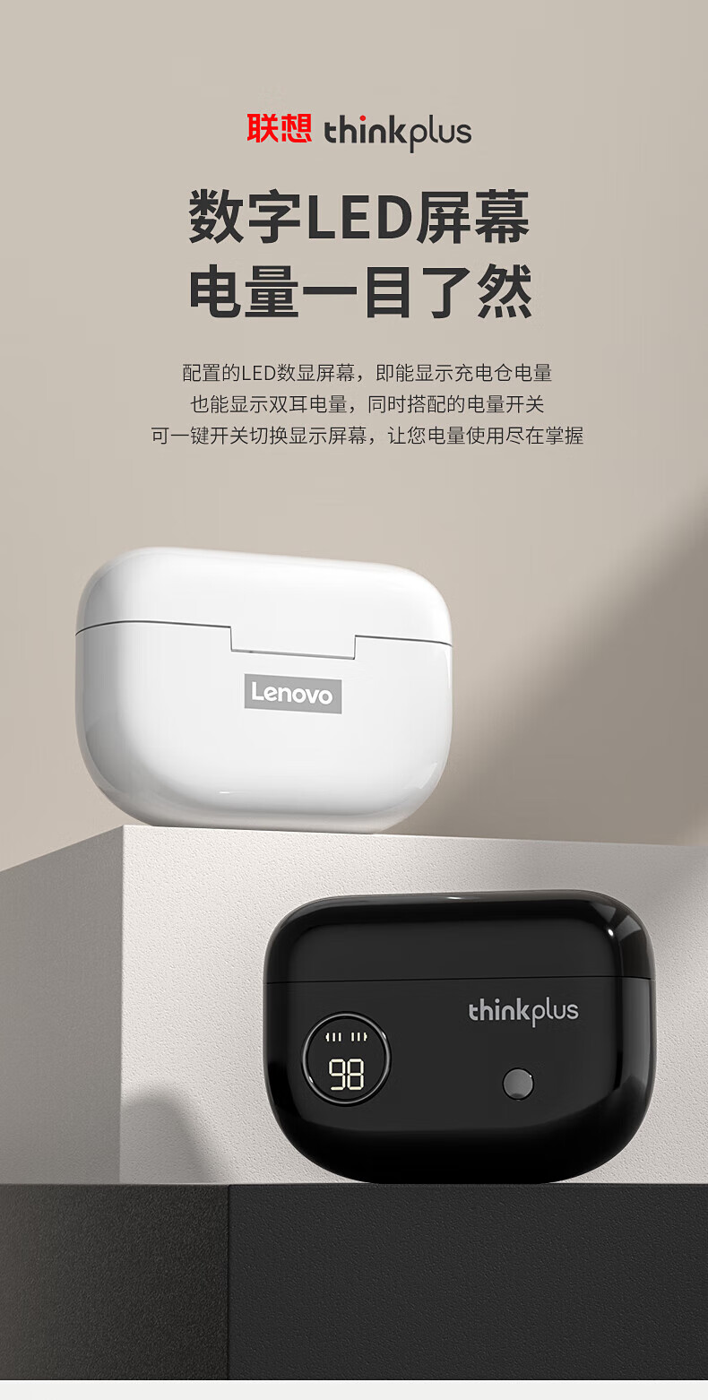 联想（Lenovo）Thinkplus 真无线蓝牙耳机半入耳式 游戏低延迟音乐高音质 超长续航待机 手机通用 黑色 XT86