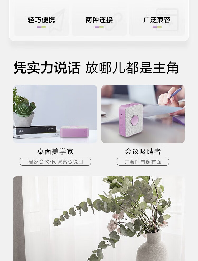 联想（Lenovo）ThinkPlus Pocket 便携会议全向麦音箱 会议麦克风录音降噪转写翻译 西梅苏打紫 4X1K82916