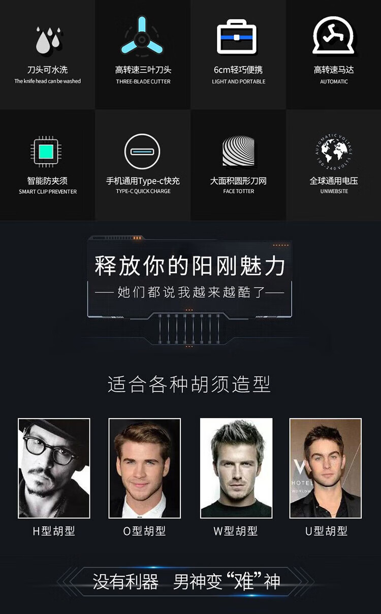 上亨（shangheng）电动剃须刀男士便捷式迷你刮胡刀水洗充电式智能成人胡须刀父亲礼物 SHZH-1