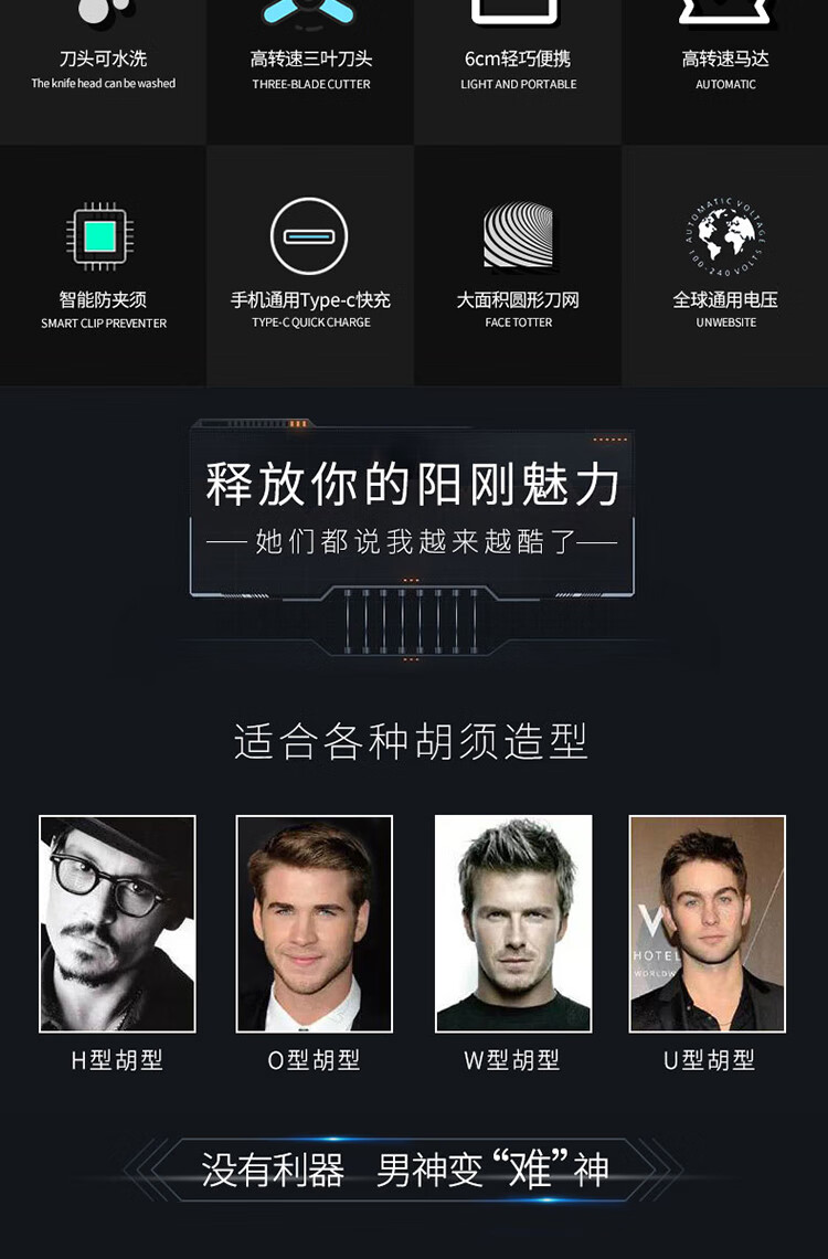 上亨（shangheng）电动剃须刀男士便捷式迷你刮胡刀水洗充电式智能成人胡须刀父亲礼物 SHZH-1