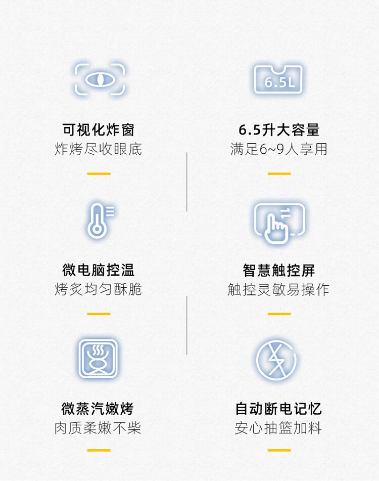小熊（Bear） QZG-E13E5空气炸锅全自动家用可视窗口 6.5升大容量多功能无油蒸汽炸锅可视化智能触屏炸烤一体