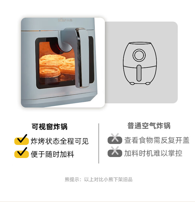 小熊（Bear） QZG-E13E5空气炸锅全自动家用可视窗口 6.5升大容量多功能无油蒸汽炸锅可视化智能触屏炸烤一体