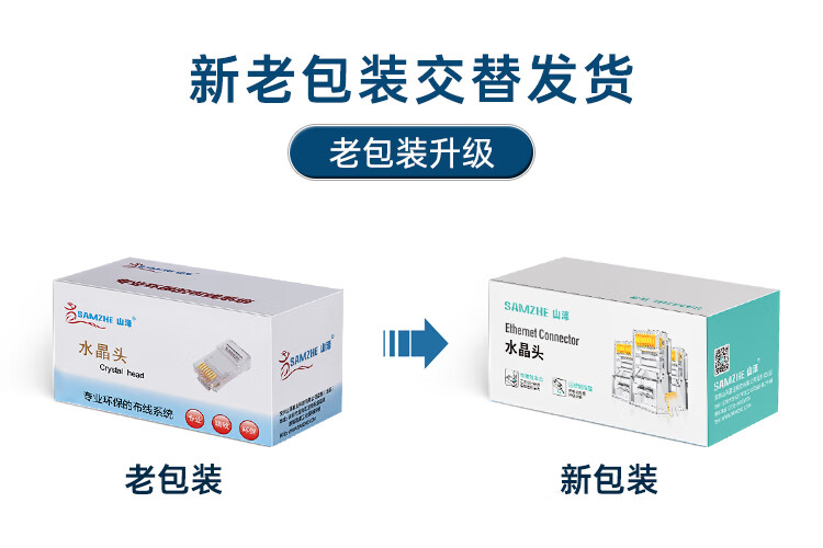 山泽(SAMZHE) 六类镀金千兆网络非屏蔽水晶头RJ45网线8P8C连接头 Cat6类路由器8芯接头 10个/袋SJ-6010
