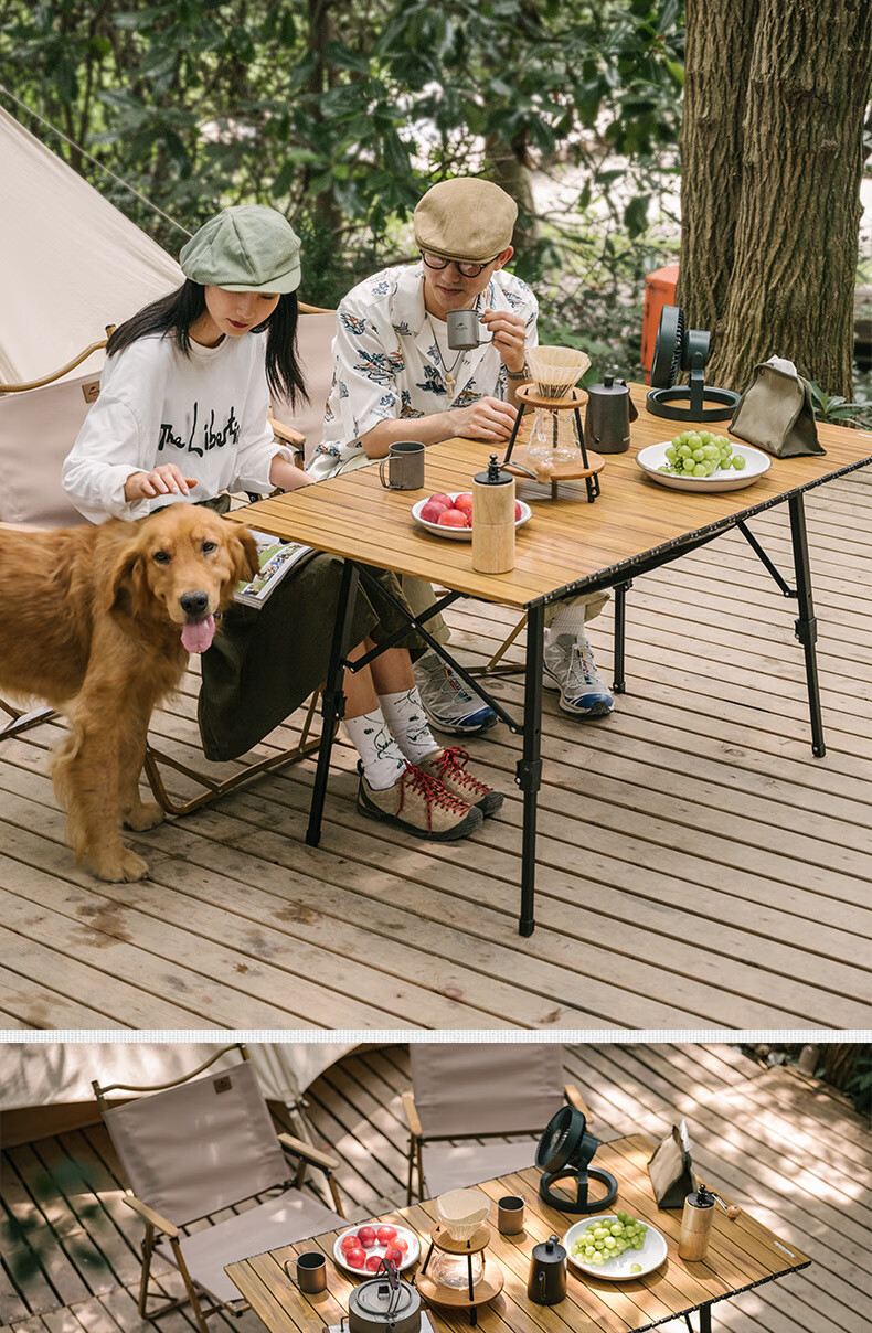 Naturehike挪客MW03款户外伸缩折叠桌烧烤野餐桌露营便携餐桌茶桌NH19Z003-D木纹色（大号）