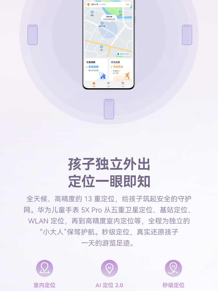 华为（HUAWEI）儿童手表 5X Pro 智能手表 电话手表 离线定位 双屏双摄 支持NFC公交门禁 防水等级IPX8 紫