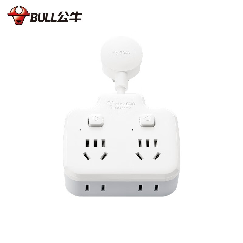 公牛（BULL）新国标插座/插线板/插排/排插/接线板/拖线板 97223一转四分控开关