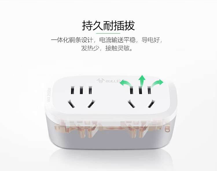 公牛（BULL）一转二插座/转换插头/电源转换器 适用于卧室、厨房 2位无线转换插座 GN-903