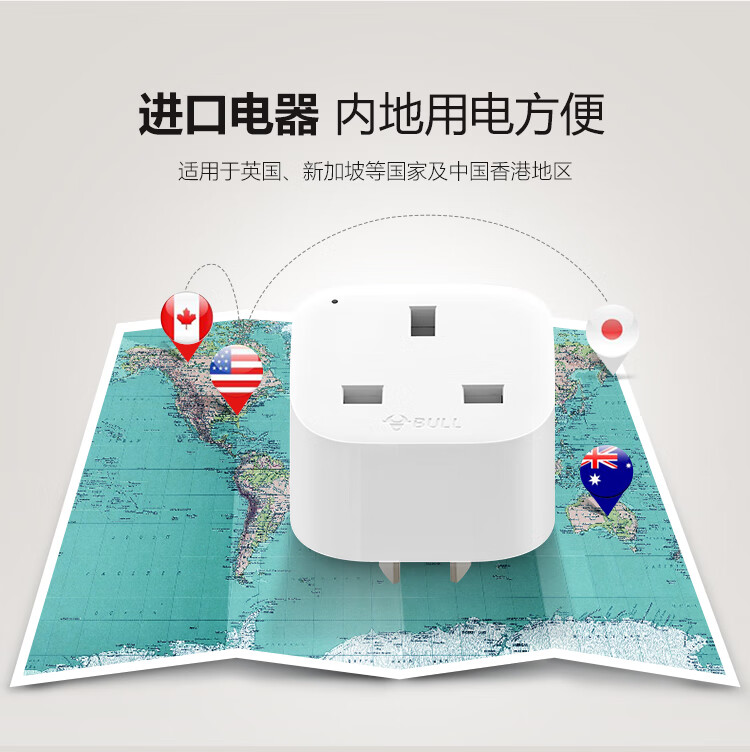 公牛（BULL）电源旅行转换器插座/转换插头/电源转换器 GN-L01CE国标转英标内地使用