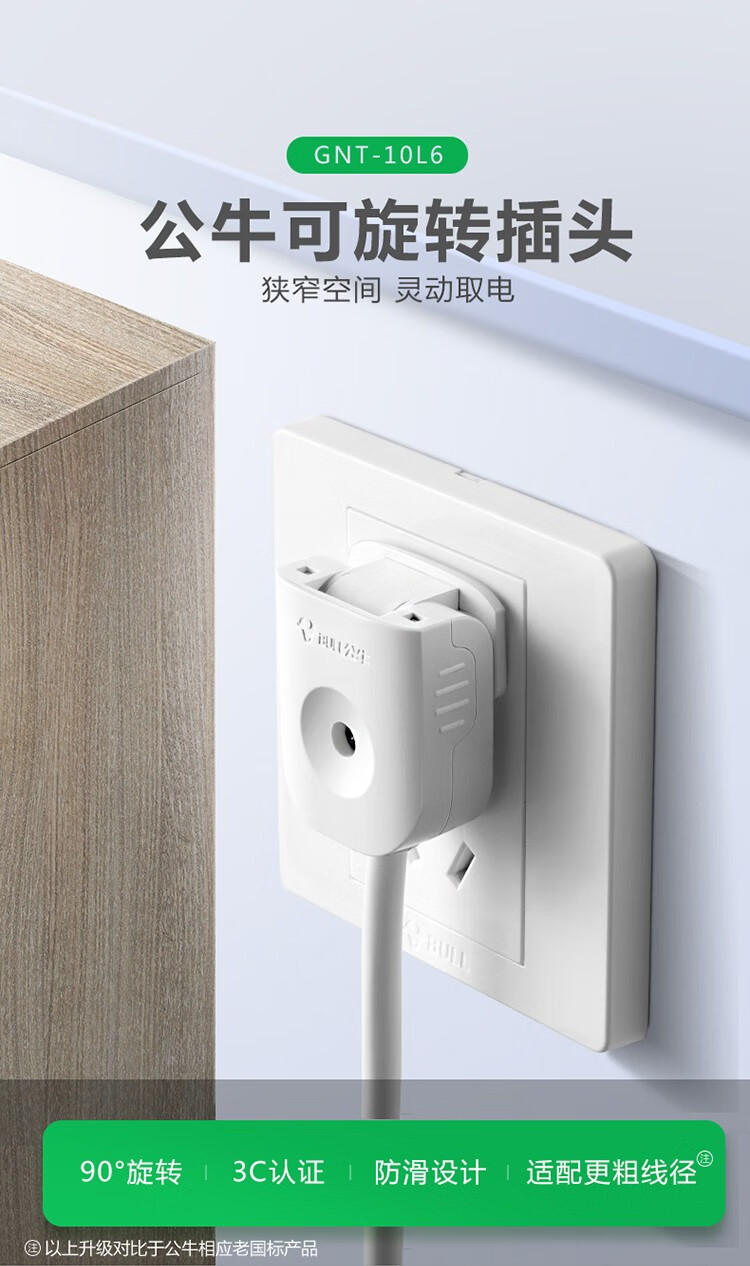公牛（BULL）插头/电源插头插座/无线/自行接线 GNT-10L1S二脚10A插头(独立包装)