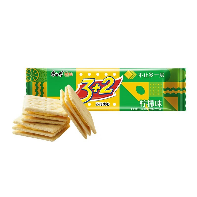 康师傅 3+2苏打夹心饼干休闲零食 香草巧克力味125g*3袋+柠檬味125g*3袋