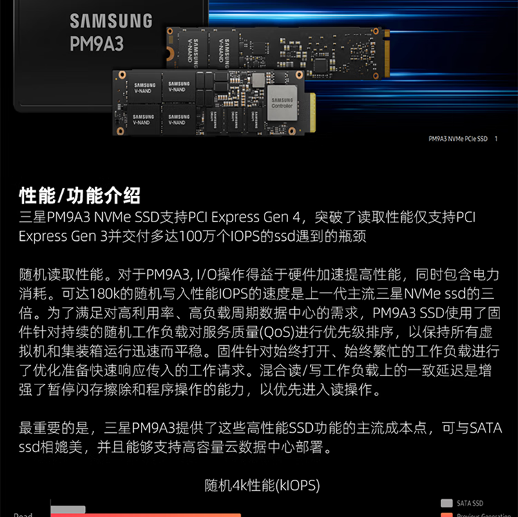 三星 SAMSUNG PM9A3固态硬盘企业级PCIE 4.0 U.2接口 3.84T（MZQL23T8HCLS）