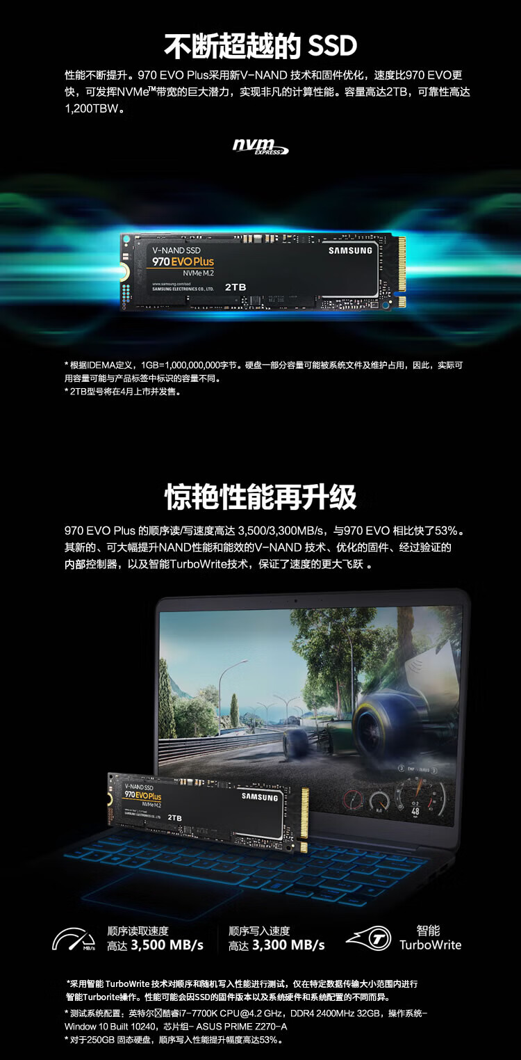 三星 SAMSUNG SSD固态硬盘 M.2接口(NVMe协议) 970 EVO PLUS? 2TB（MZ-V7S2T0B）