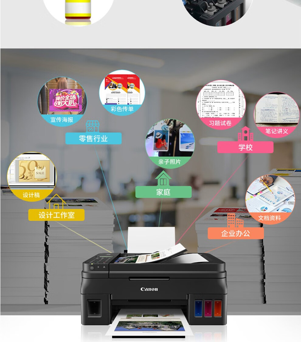 佳能（Canon） 四合一功能G4810一体打印机无线控彩色连供式喷墨家用办公打印复印扫描传真机 远程打印一体机
