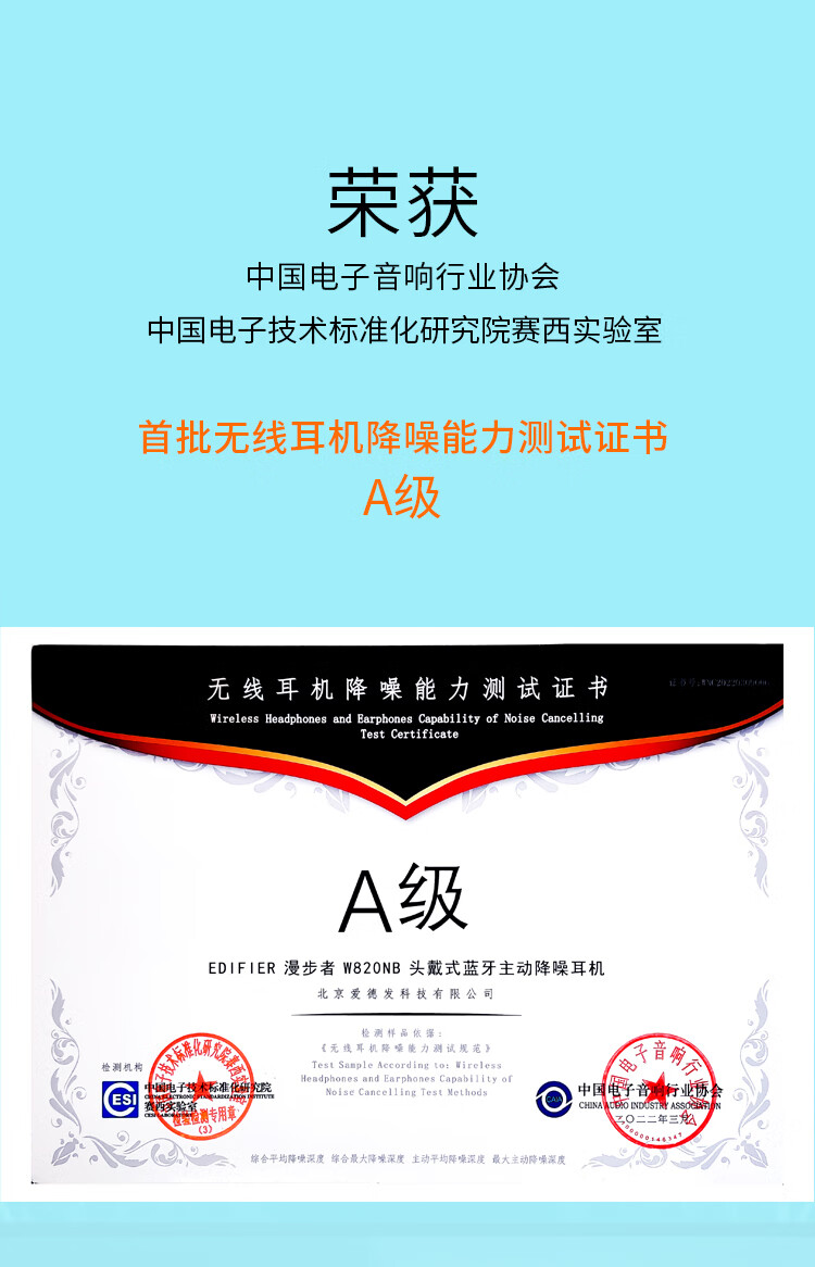 漫步者（EDIFIER）W820NB 主动降噪耳机 头戴蓝牙耳机 手机耳机 音乐耳机 湖光蓝