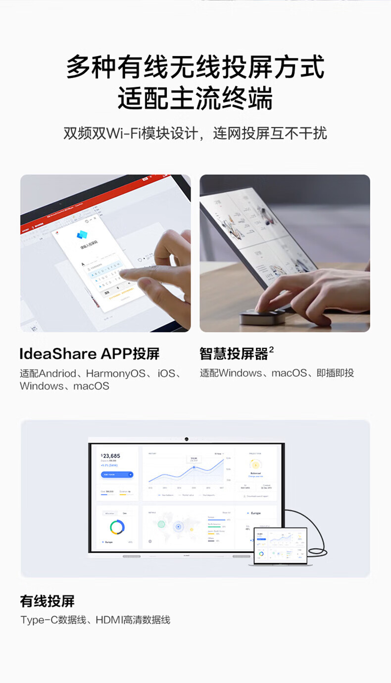 华为IdeaHub B2 75英寸 会议平板一体机企业办公电视电子白板大屏会议智慧屏+安卓(4G+32G)+投屏器+移动支架