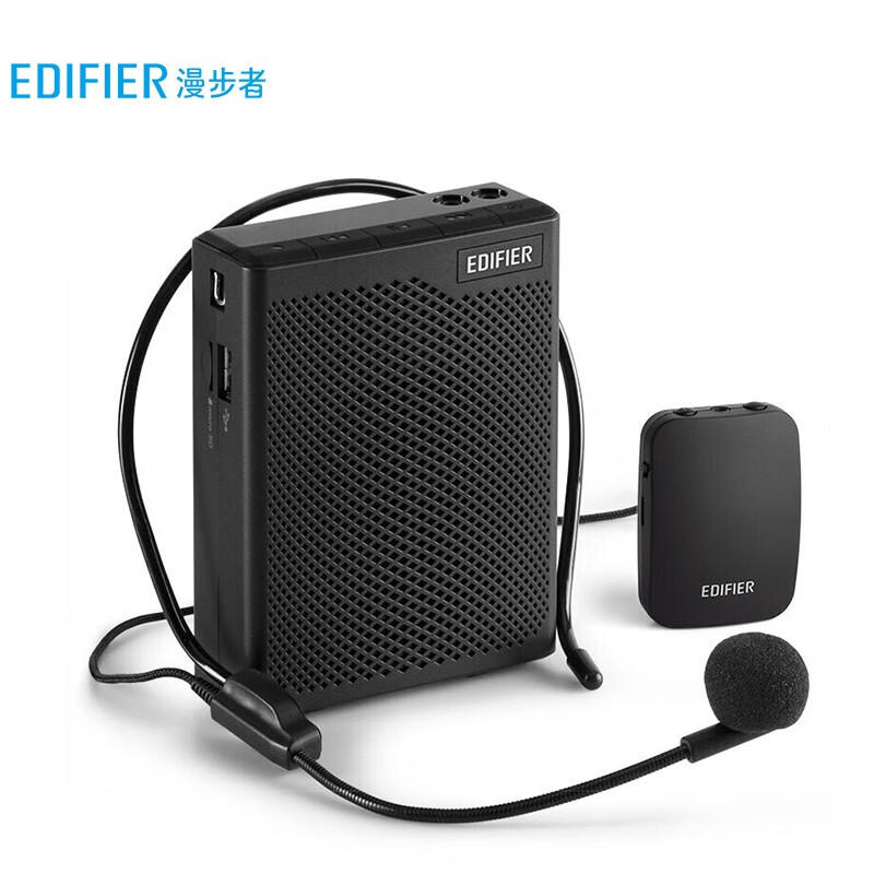 漫步者（EDIFIER）MF5 无线版 便携数码扩音器 小蜜蜂大功率教学专用 教师导游扩音器 插卡播放器 黑色
