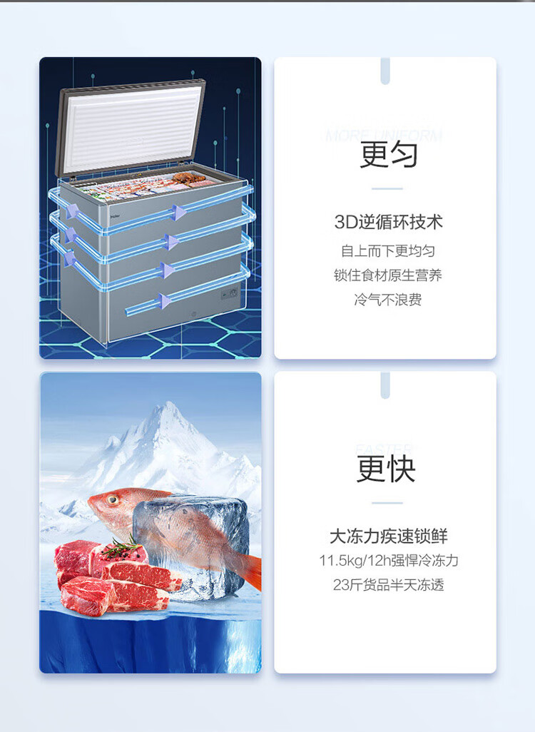 海尔（Haier）卧式252升冷柜 一级能效减霜80%冷藏冷冻 家商两用大冷冻柜 BC/BD-252HM