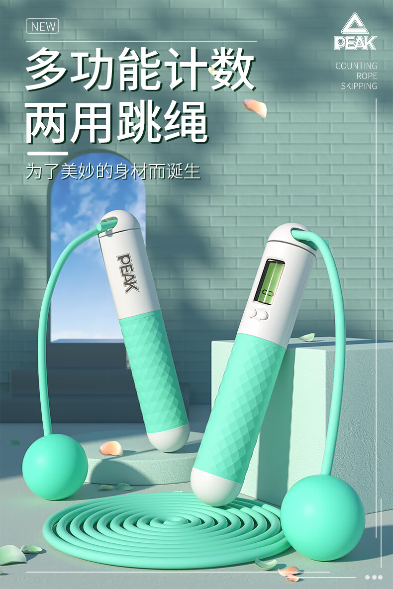 匹克（PEAK）专业负重计数跳绳健身专用运动钢丝绳子无绳两用款YW21279 粉色