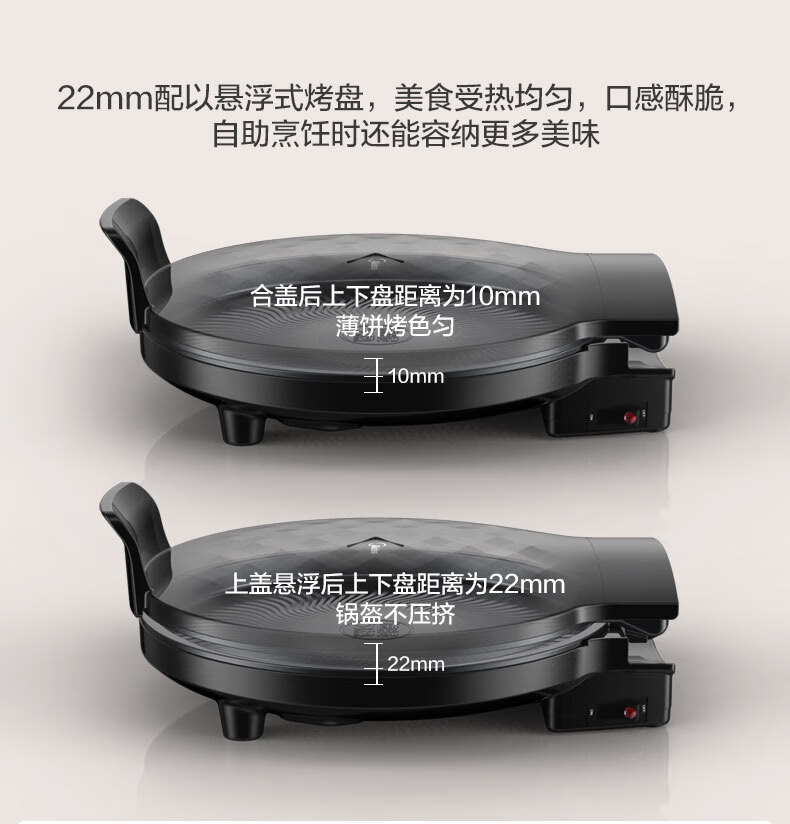 美的（Midea）电饼铛家用双面加热多功能煎饼锅薄饼机?小巧机身煎烤机JK26Simple101