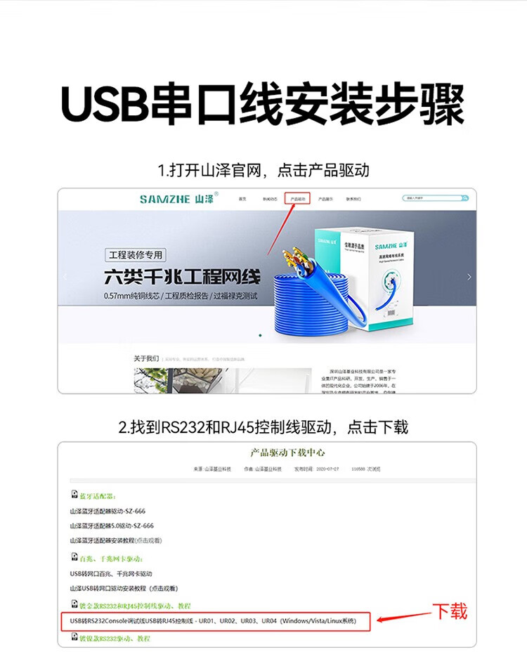SAMZHE山泽 SZ-CK02 USB转RS232串口线 2米/
