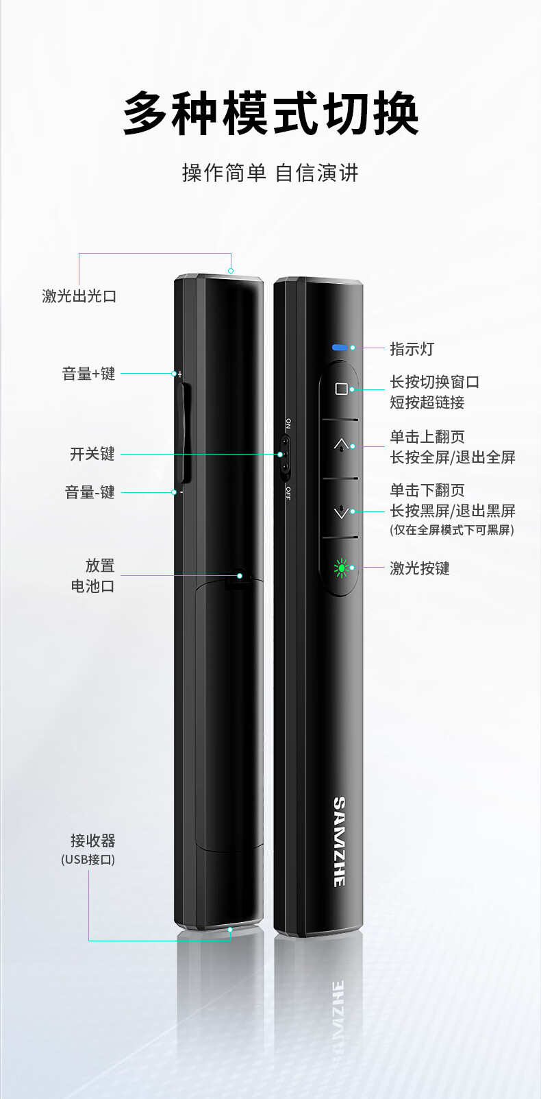 SAMZHE山泽 SZ-FYBD2 红光翻页笔白色电池/