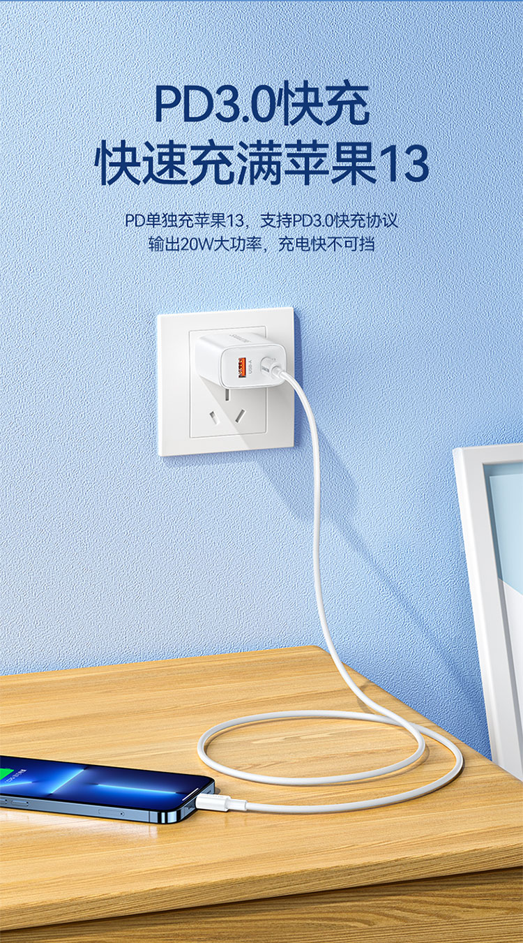 SAMZHE山泽 苹果充电器PD30W快充头 适用iPhone13/12/11/XS手机iPad平板 Type-C苹果插头TC-067AC30/