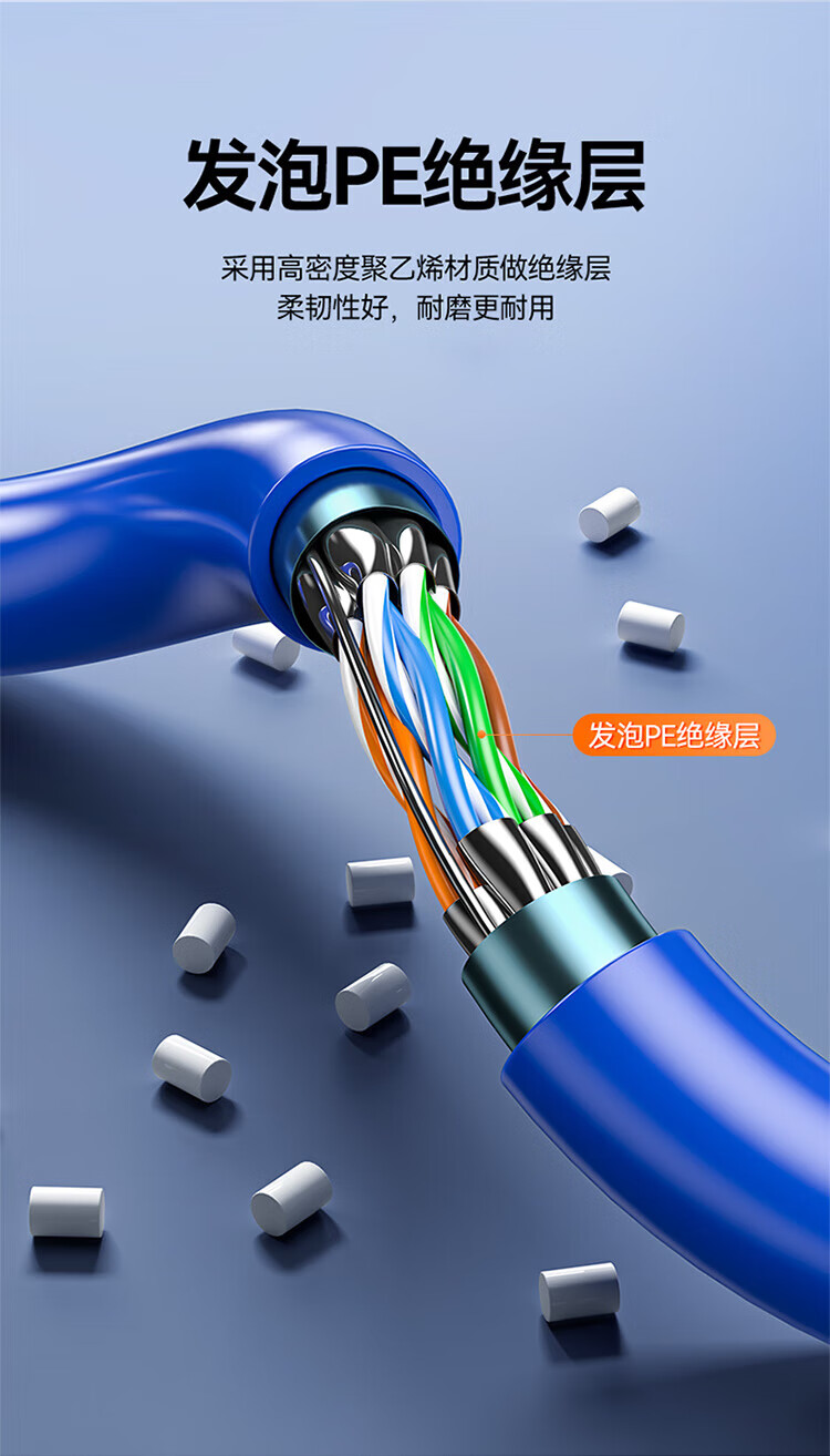 山泽(SAMZHE) 超六类双屏蔽网线 CAT6A类工程家装万兆网络宽带线 抗干扰降衰减纯铜线 蓝色100米 LC6100