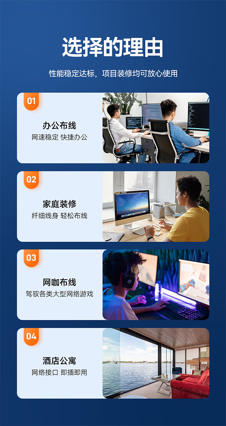 山泽(SAMZHE) 超六类双屏蔽网线 CAT6A类工程家装万兆网络宽带线 抗干扰降衰减纯铜线 蓝色100米 LC6100