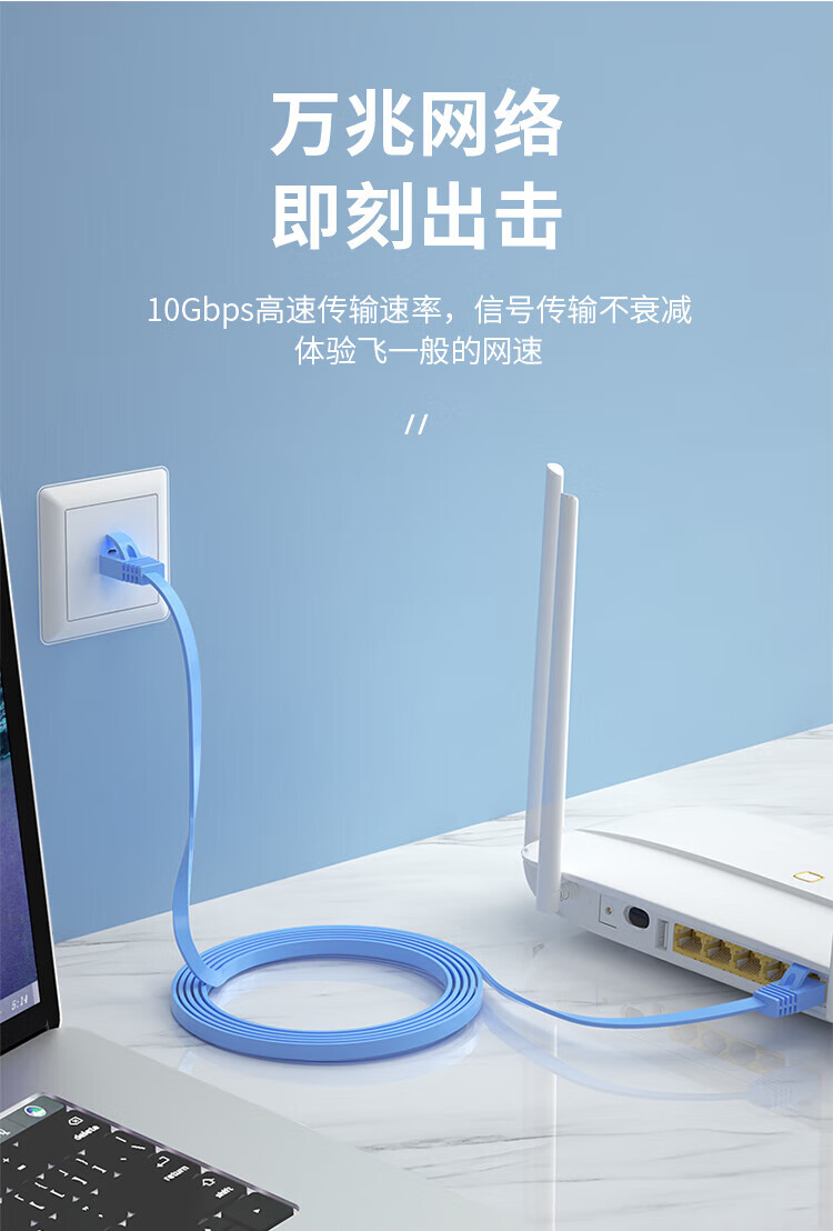 山泽(SAMZHE) 七类网线 CAT7类扁平屏蔽工程网线 万兆宽带成品跳线 扁线 白色5米CAT-705A