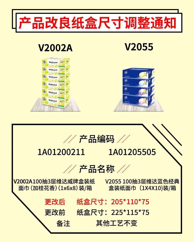 维达硬盒抽纸 桂花有香三层100抽*12盒 V2002