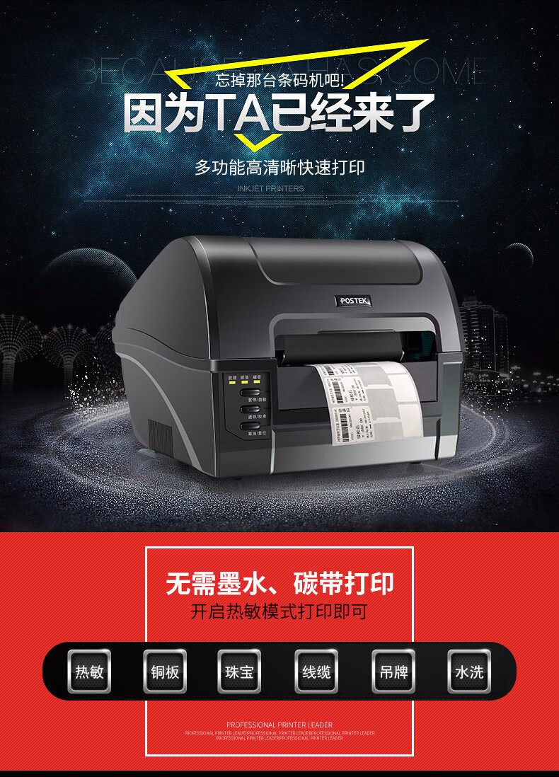 博思得（POSTEK）C168标签打印机 不干胶打印机热敏 固定资产标吊牌条码机 300S（300dpi）-含标签碳带