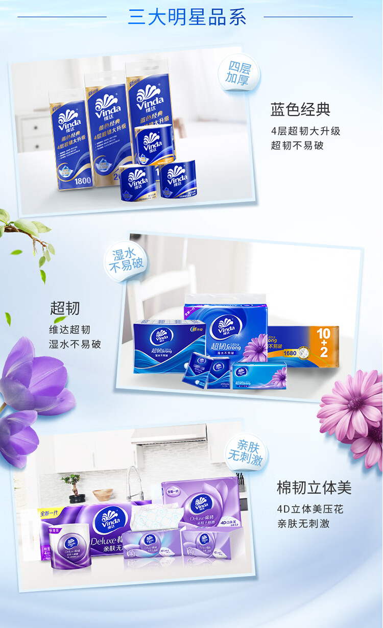 维达（Vinda）VW1027 维达湿巾(纯水80片)80片/包 3包装