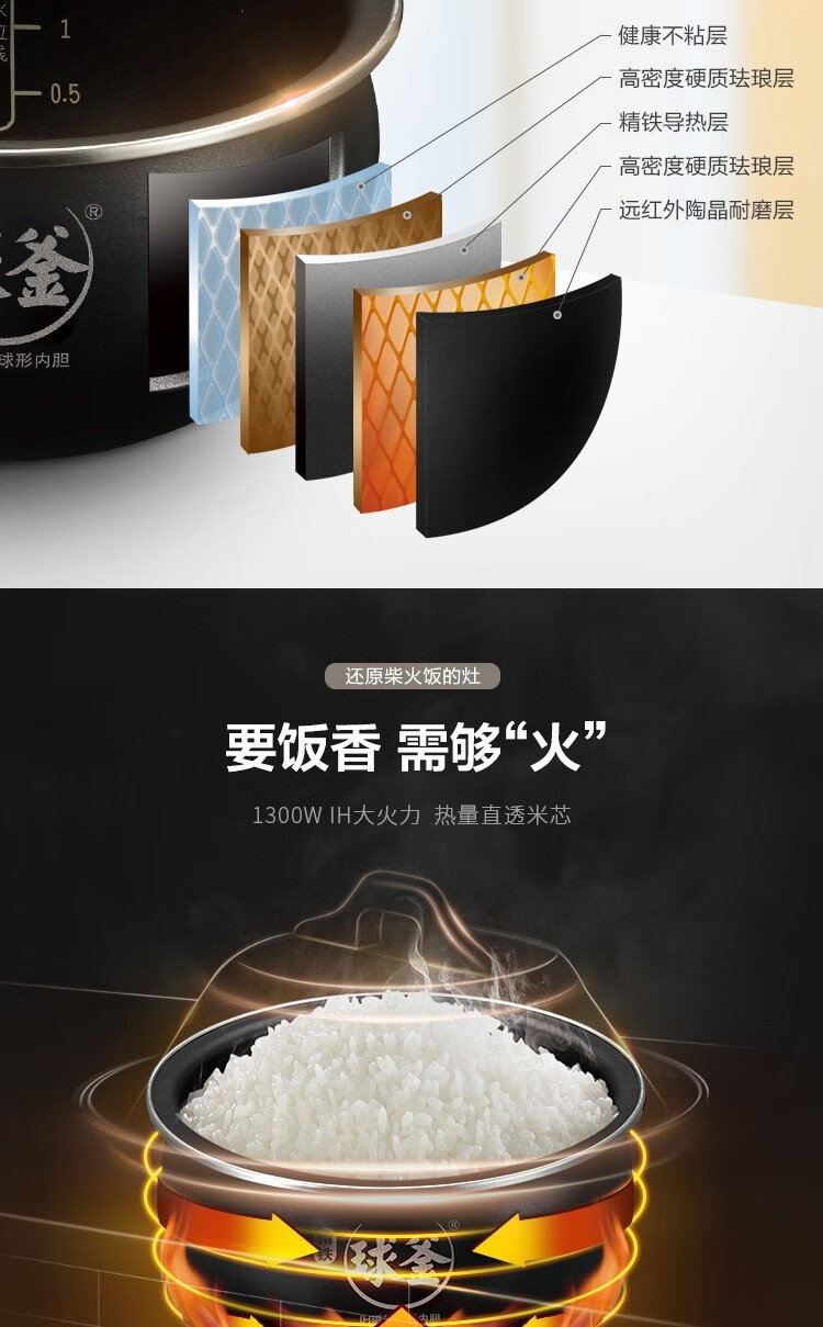 苏泊尔（SUPOR）IH电饭煲球釜IH磁热高效大火力柴火饭煲灵敏触控操作电饭煲 SF40HC69
