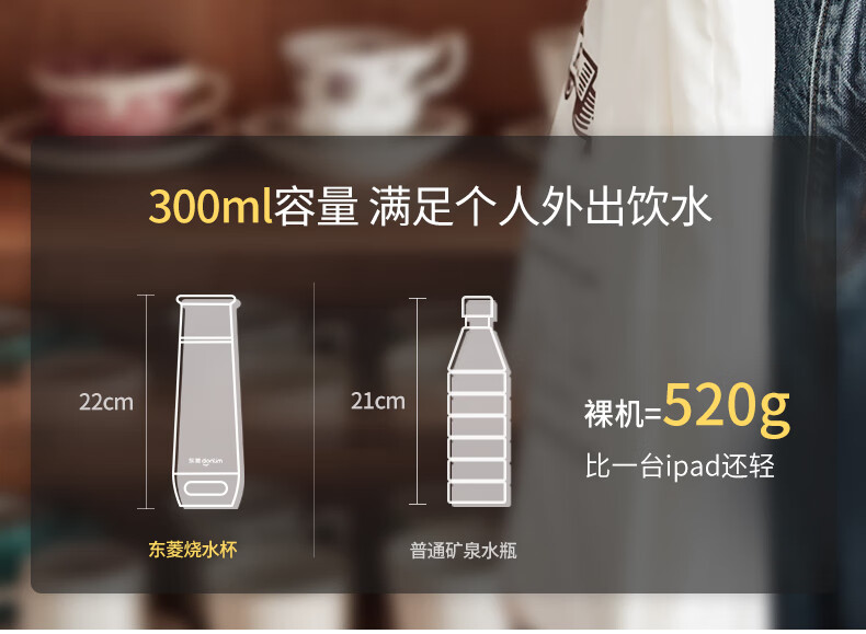 DonLim 便携式水杯 电水壶 便携式家用旅行电热水杯 冲奶泡茶烧水杯 宿舍办公室保温杯 DL-B1 棉云白