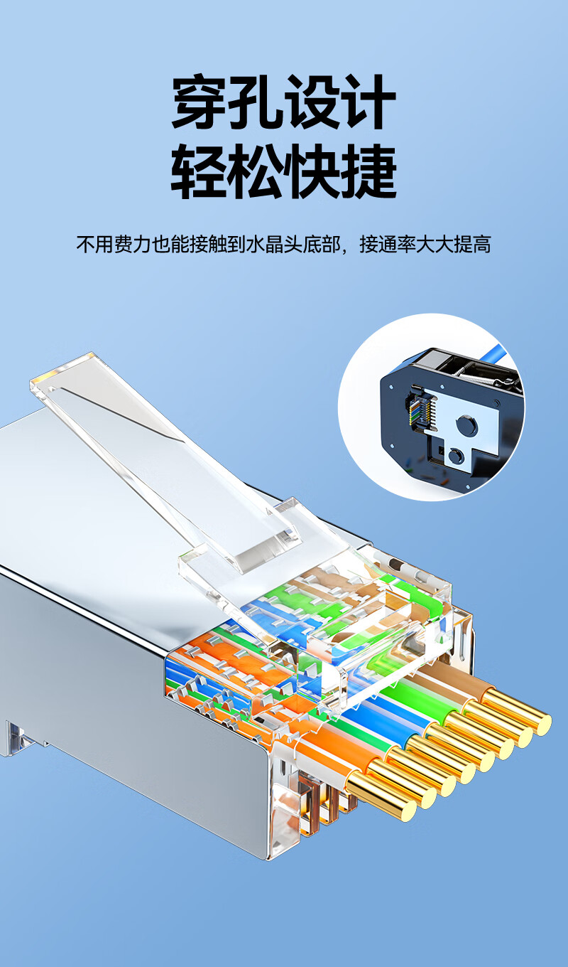 SAMZHE山泽 六类屏蔽水晶头【穿孔式】 千兆网络RJ45网络水晶头 电脑网线接头Cat6水晶头 30个/盒 PCKT630/