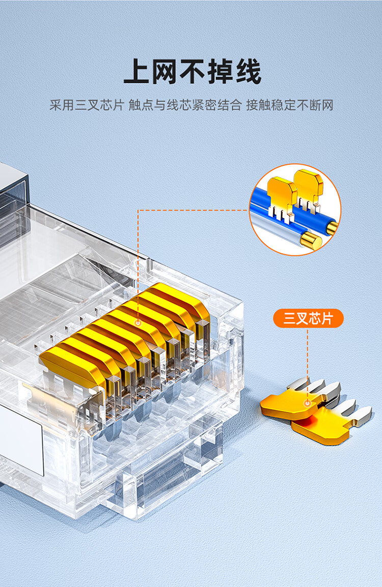 SAMZHE山泽 七类水晶头 RJ45屏蔽网络水晶接头 工程级50U镀金万兆网线连接器 7类网线接头100个装 WJ7100U/