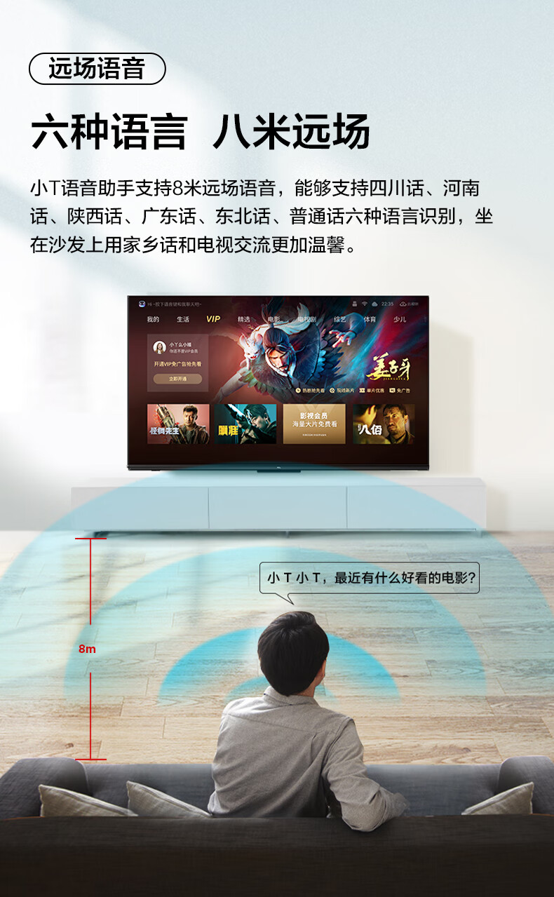 TCL 电视43英寸4K超高清电视2+16GB双频WIFI远场语音支持方言家用商用电视机 43G60E