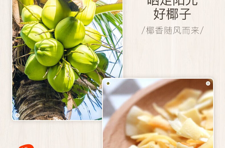 南国 海南特产椰子脆片椰子果干  休闲零食海南椰子片60g*5盒