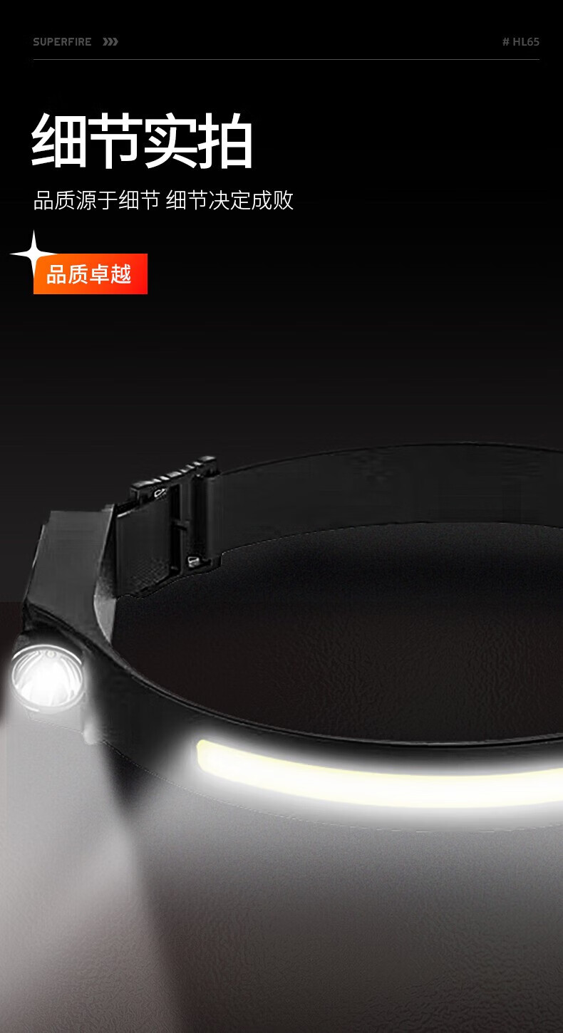 Superfire神火头灯强光充电超亮头戴式挥手感应夜钓赶海登山工作HL65