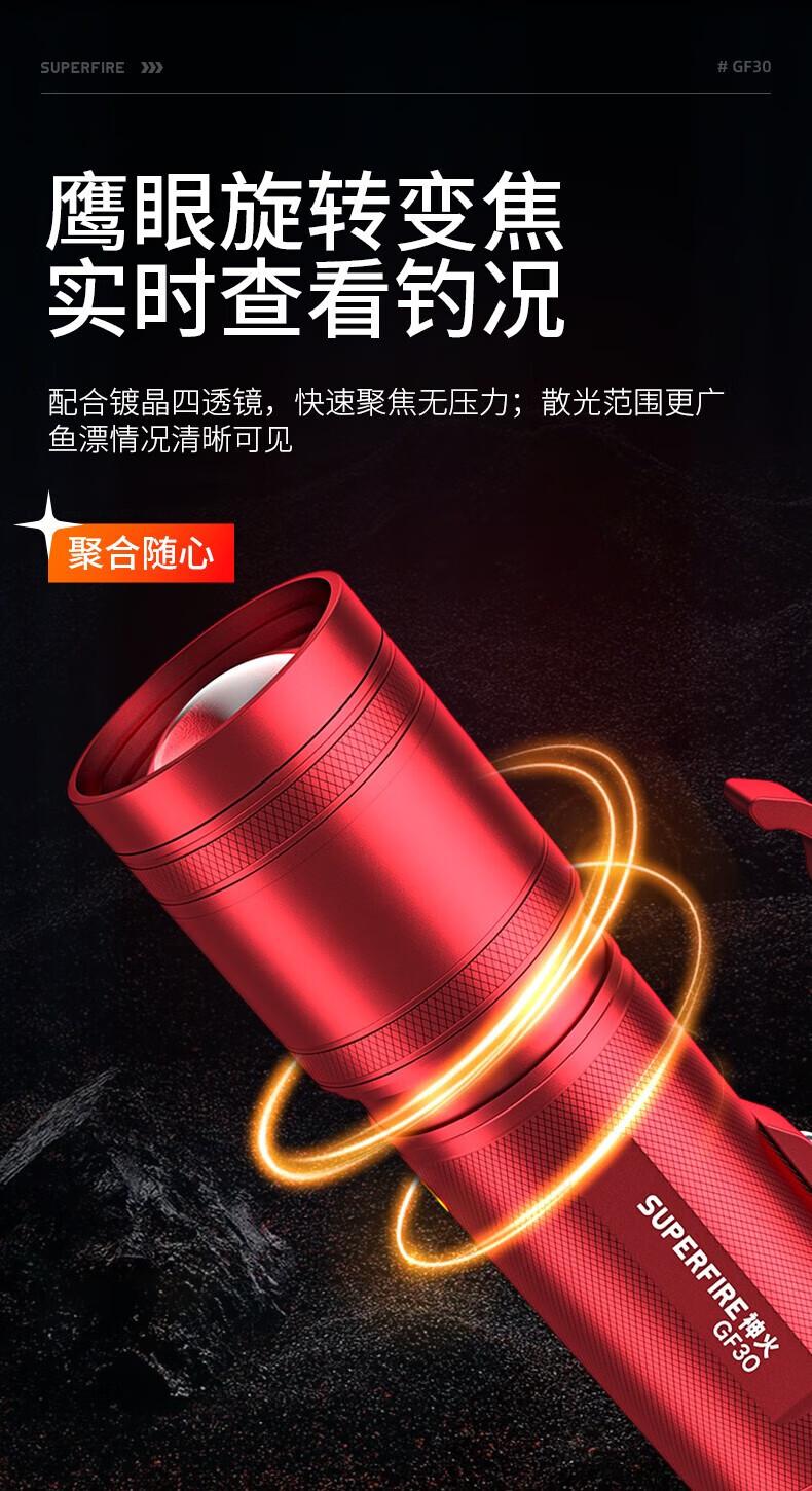 Superfire神火GF30夜钓灯超亮大功率强光变焦野钓灯长续航 GF30