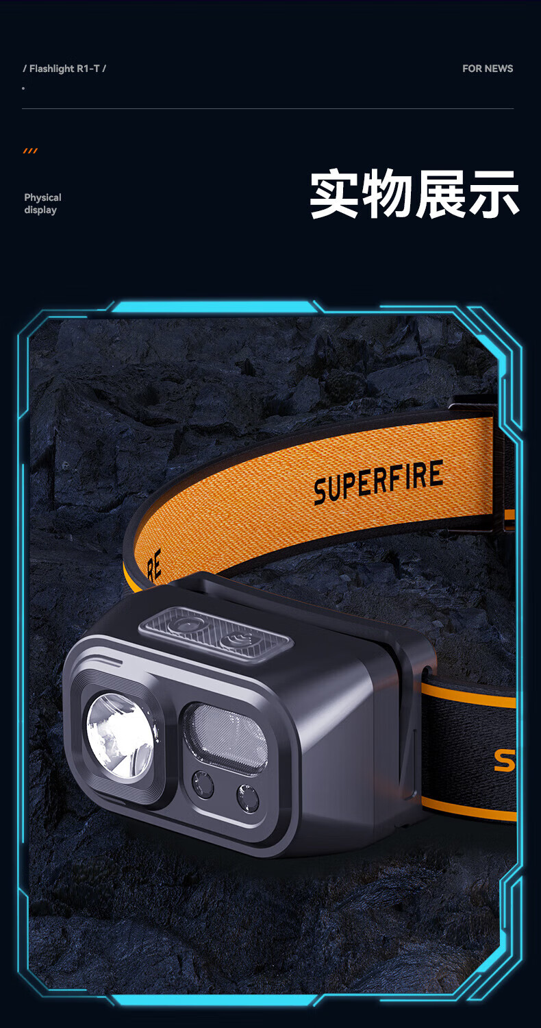 Superfire神火RT30强光感应头灯远射夜钓头戴式工作灯超长续航led