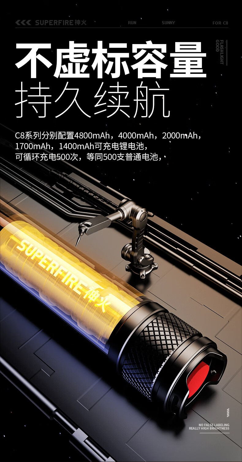神火（SupFire）强光手电筒超亮LED可充电家用照明便携防水骑行户外远射王 C8-T6