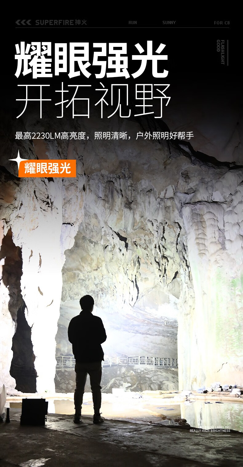 神火（SupFire）强光手电筒超亮LED可充电家用照明便携防水骑行户外远射王 C8-T6