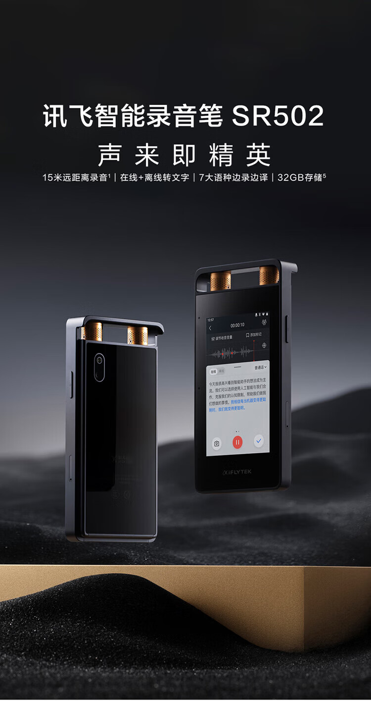 科大讯飞 AI智能录音笔 录音笔转文字 视频实时翻译 OCR识别 离线转写?32G+10G云储存 SR502 星空灰
