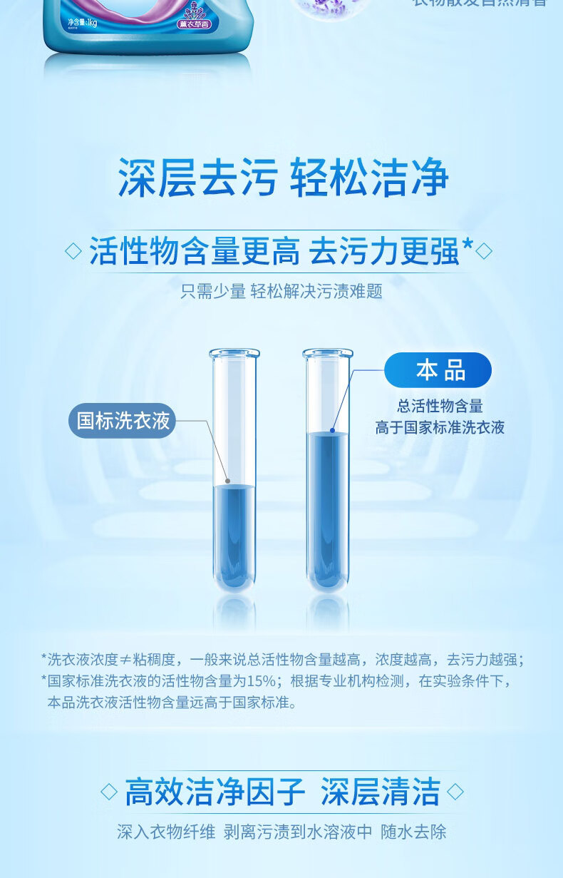 蓝月亮深层洁净薰衣草洗衣液1kg*12 整箱装 强效去污洗衣液