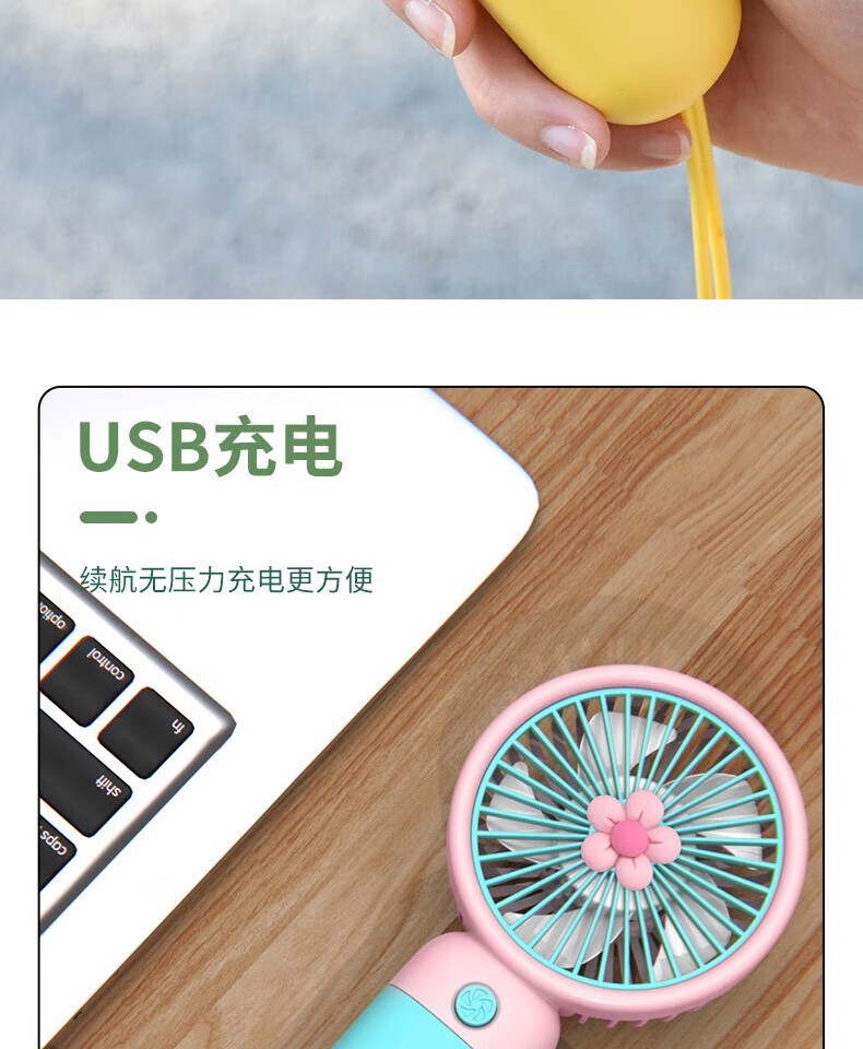 颐电 花朵手持小风扇 一键开关 usb充电插口 小巧便携 一手轻松掌握 生日纪念日礼物男女 AD-1958颜色随机