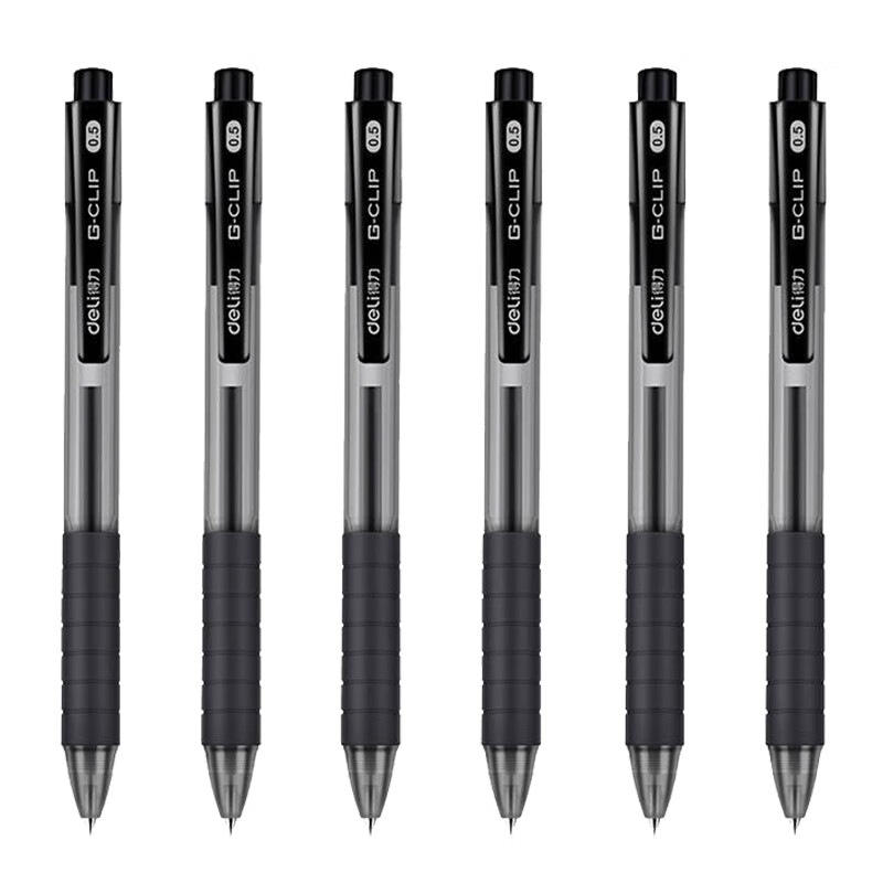 得力（deli）按动中性笔挤压式水笔S06文具用品0.5黑色水笔商务签字笔中性笔笔学生用笔 黑色-12支装