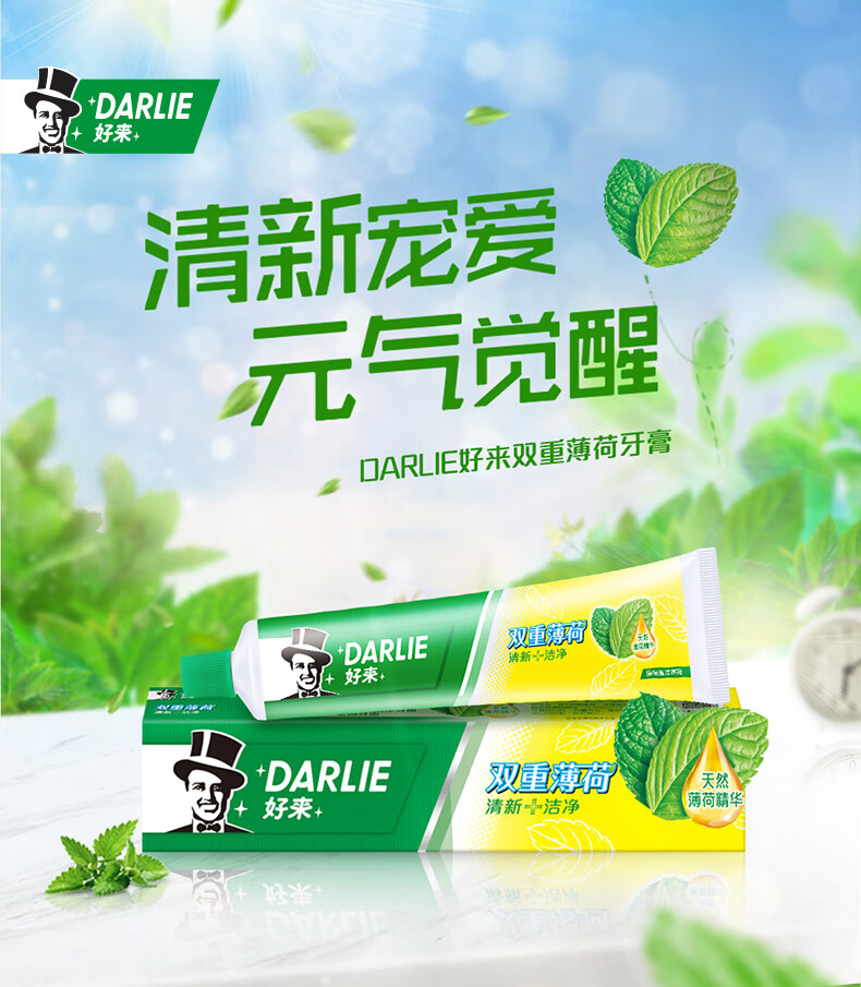 好来（DARLIE）（原黑人）清新口气组合装 双重薄荷漱口水250ml+双重薄荷牙膏50g+柔丝深洁牙刷1支